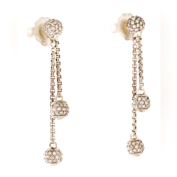 David Yurman $3200 Diamond Bell Drop Earrings -Sterling Silver + 18K Gold - Picture 3 of 8